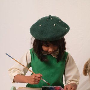 Green Felt Barret with pearls